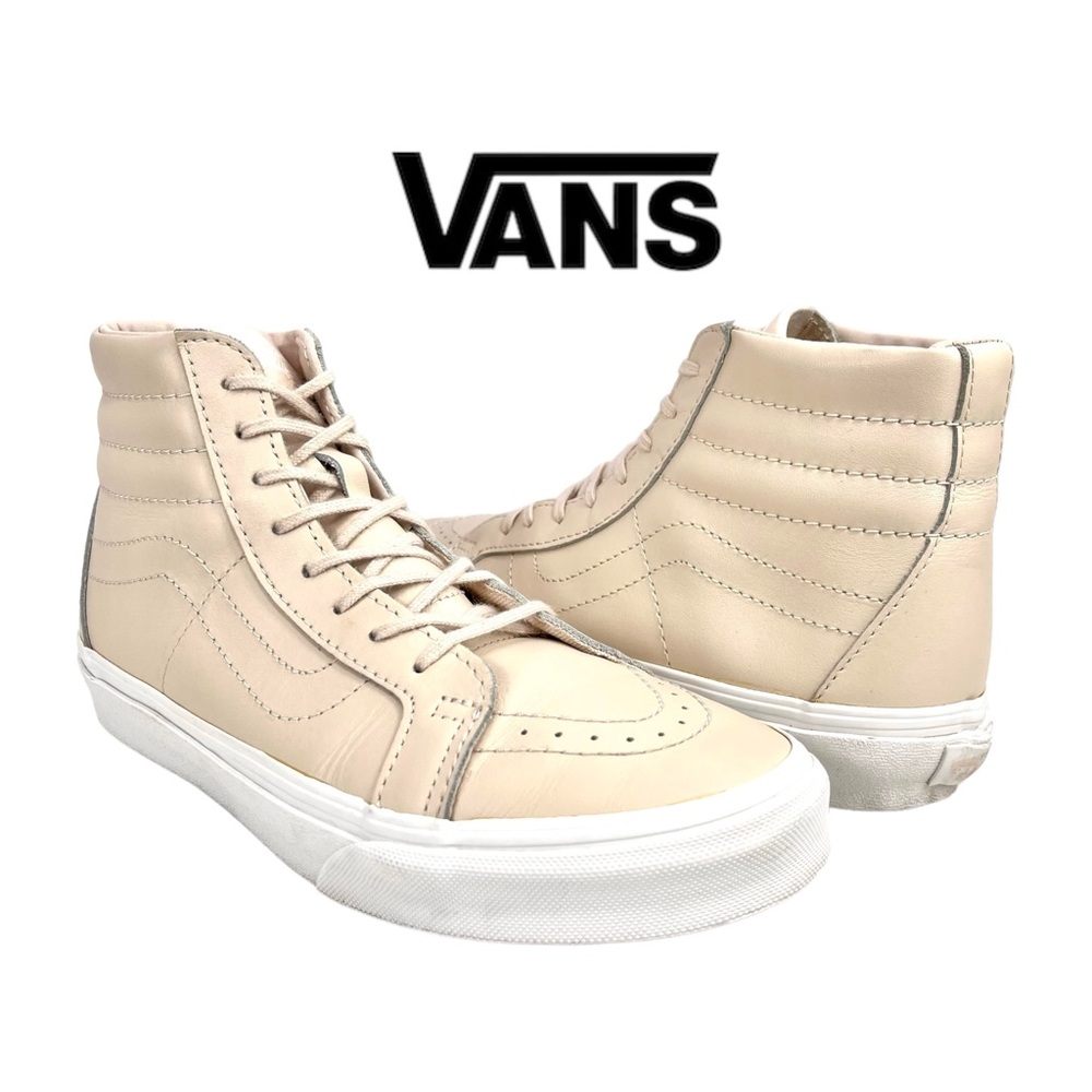 Vans Men 6 | Women 7.5 Sk8 Hi Leather High Top Sneakers Cream‎ Beige Neutral